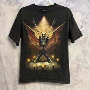 Vintage Y2K Spiral Direct T Shirt Mens Medium Black Grunge Skeleton